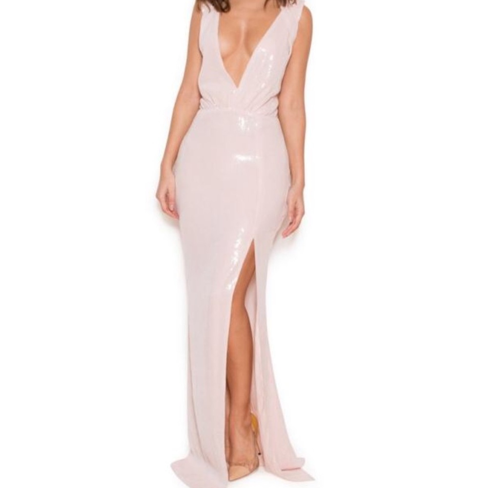 Pink sequin High Slit, low plunge gown